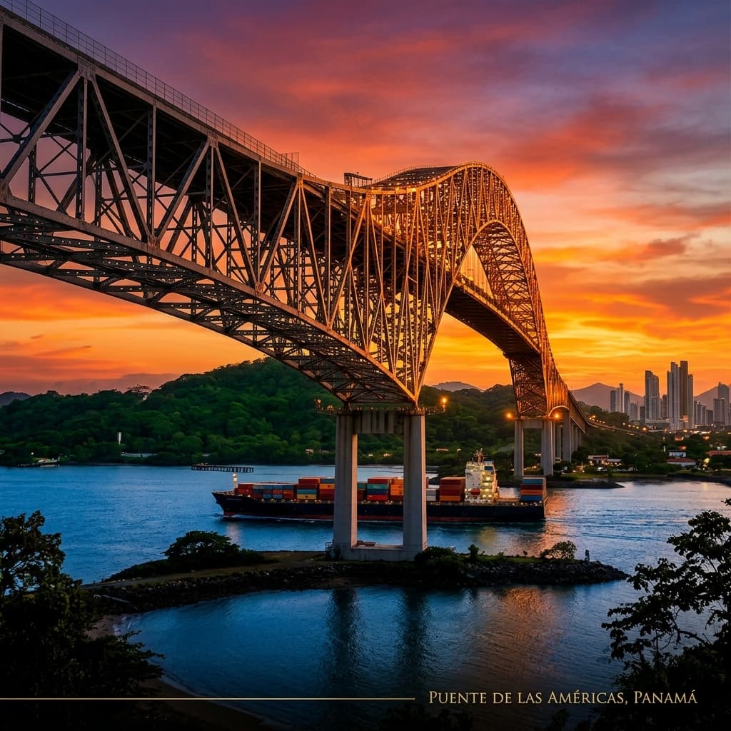Puente iluminado al caer la tarde