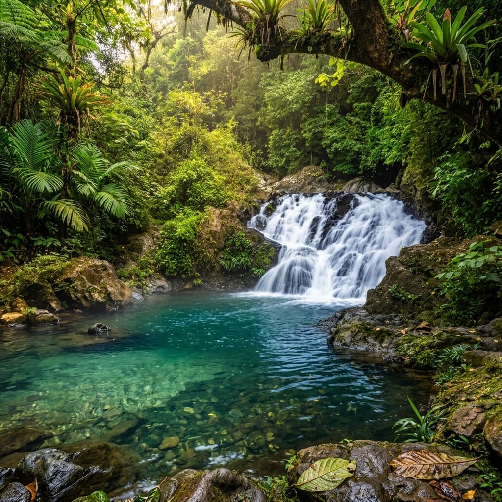 Cascada y poza entre la vegetación