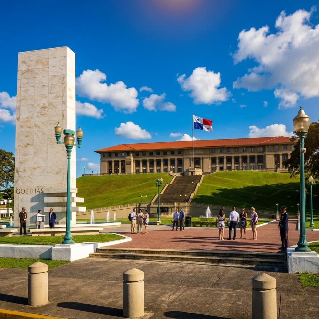 Vista de los edificios y esclusas del Canal